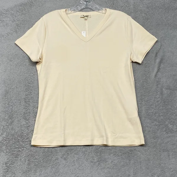 Madewell Shirt Womens XL Cream 90s‎ Baby Tee Short Sleeve Cotton V Neck NY931 - Image 2