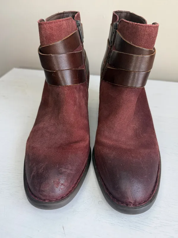 Børn Payton Burgundy Suede Dark Leather Strappy Ankle Booties Sz 9 - Image 3