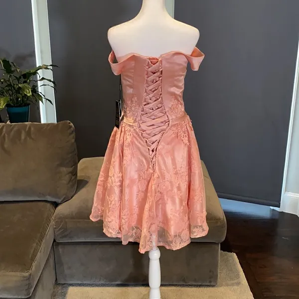 Women’s Dusty Pink Off The Shoulder Short Prom Party Dress CorsetBack Size 4 NWT - Image 5