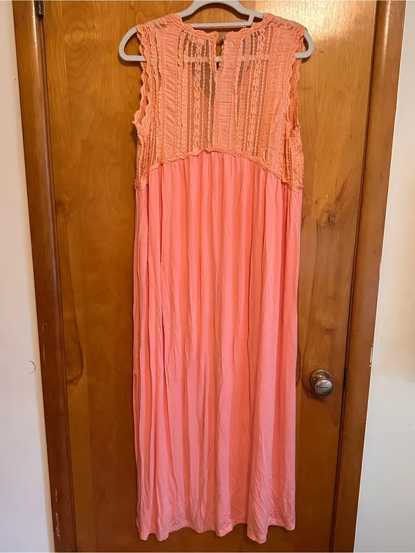 POL Pink Boho Crochet Yoke Maxi Dress - Image 3