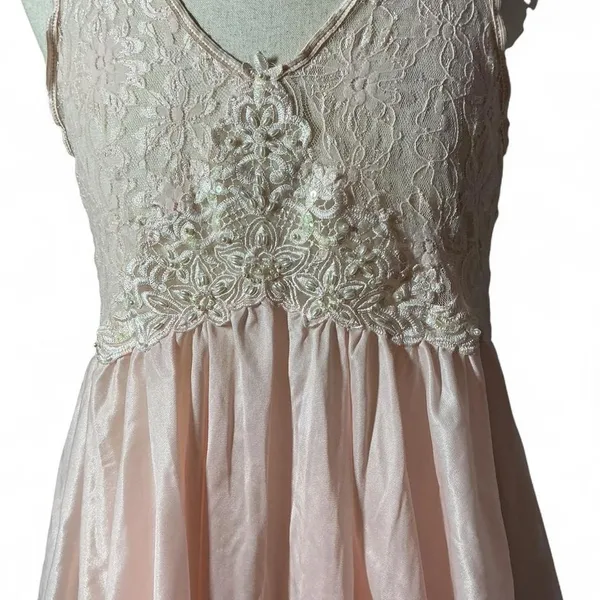Vintage Lace Embroidered Babydoll Tank Top Women Large Pink Coquette Pearl Trim - Image 3
