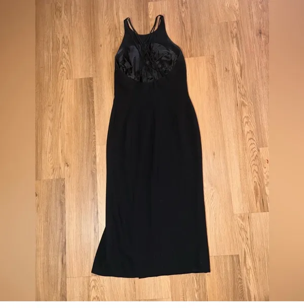 Tahari Black Maxi Dress Women’s Size 4 Lace Up Back High Slit Formal Evening - Image 3