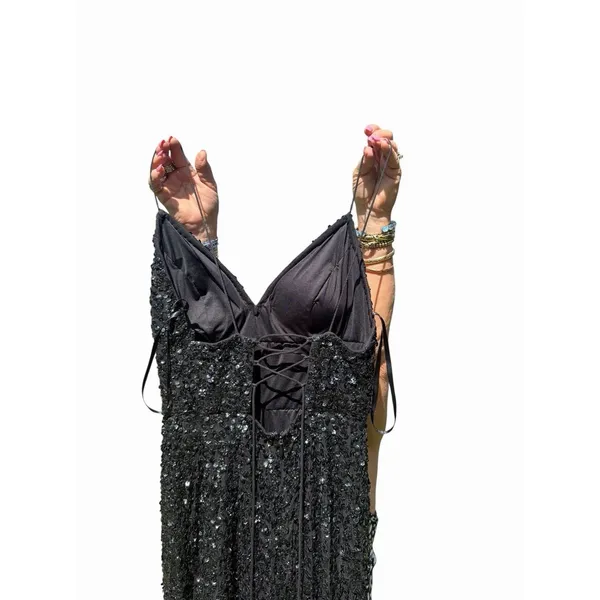 $498 Sherri Hill Black Sequin Mermaid Formal Gown Dress 4 Sweetheart Prom Hoco - Image 3