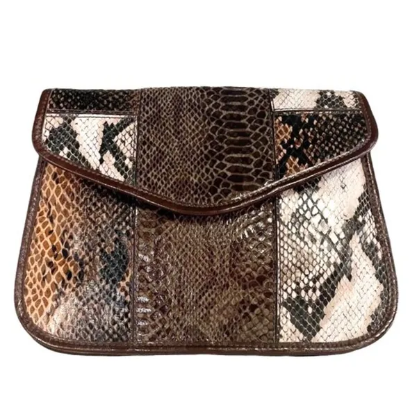 Cosmopolitan Y2K Snakeskin Patchwork Clutch Shoulder Bag Brown Purse Crossbody - Image 7