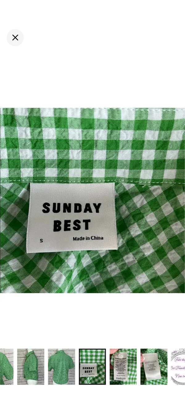 Sunday Best Aritzia Green Gingham Seersucker Button Up Top Size Small. Like New. Vibrant green/white. No stretch. Short sleeve. 20” bust 21” long - Image 7