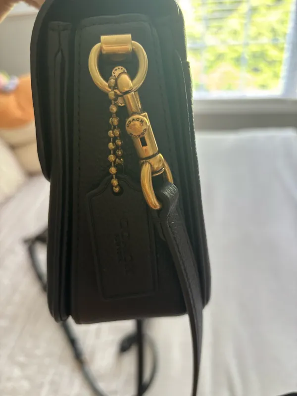 Black Foldover Coach Leather Bag - Image 6