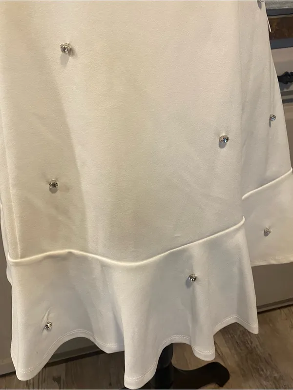 NWT Crystal Doll White Mini Dress with Puff Sleeves and Rhinestones Accents - Image 6