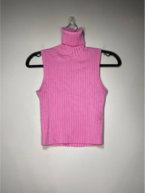 ZARA Pink Turtleneck Crop Sweater Vest Y2K Barbie Festival - Image 2