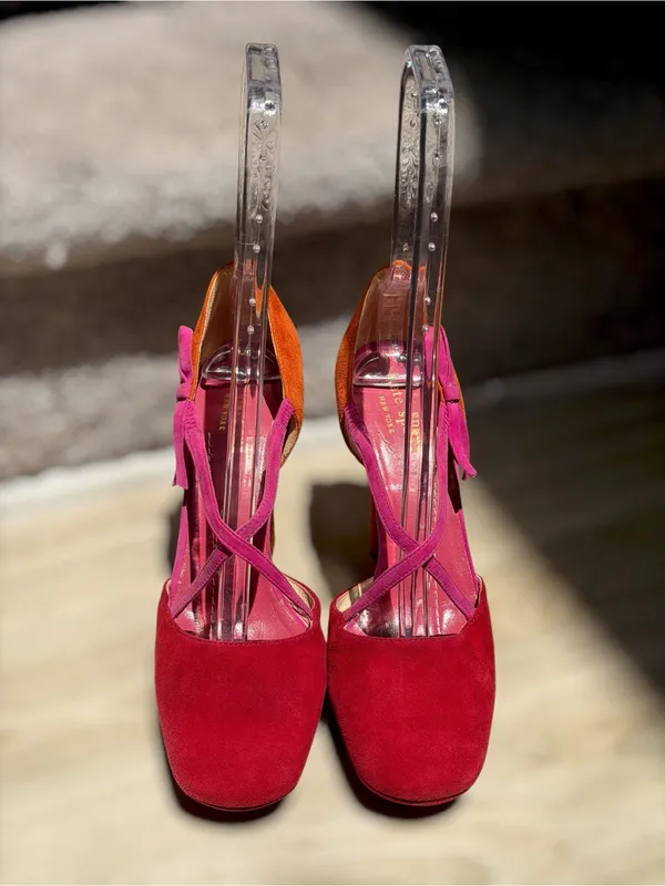 Kate Spade New York Colorblock‎ Suede D’Orsay Platform Pumps Bow Heels Pin Up - Image 4