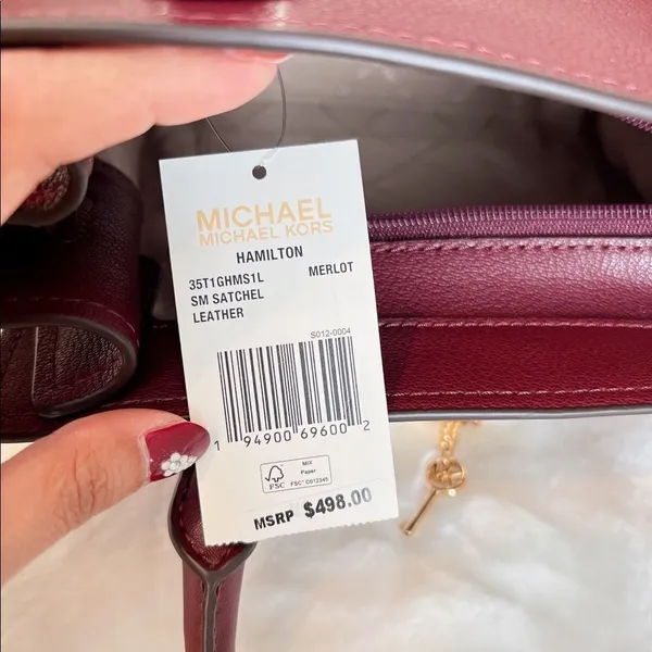 Michael Kors Hamilton Small Satchel Key Lock Crossbody Bag Merlot‎ - Image 7
