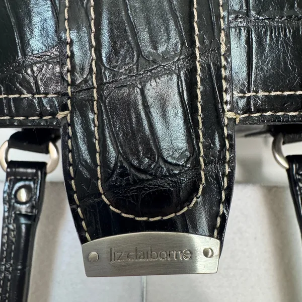 Liz Claiborne Y2K Black Croc Embossed Double Handle Shoulder Bag Purse - Image 12