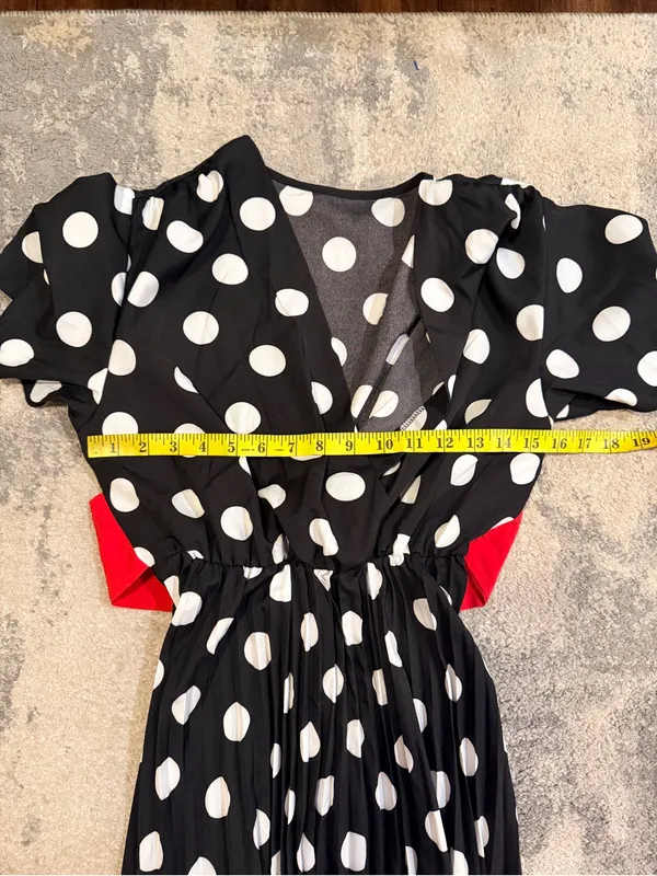 SHEIN Black and White Polka Dot with Red Wrap Dress - Image 5