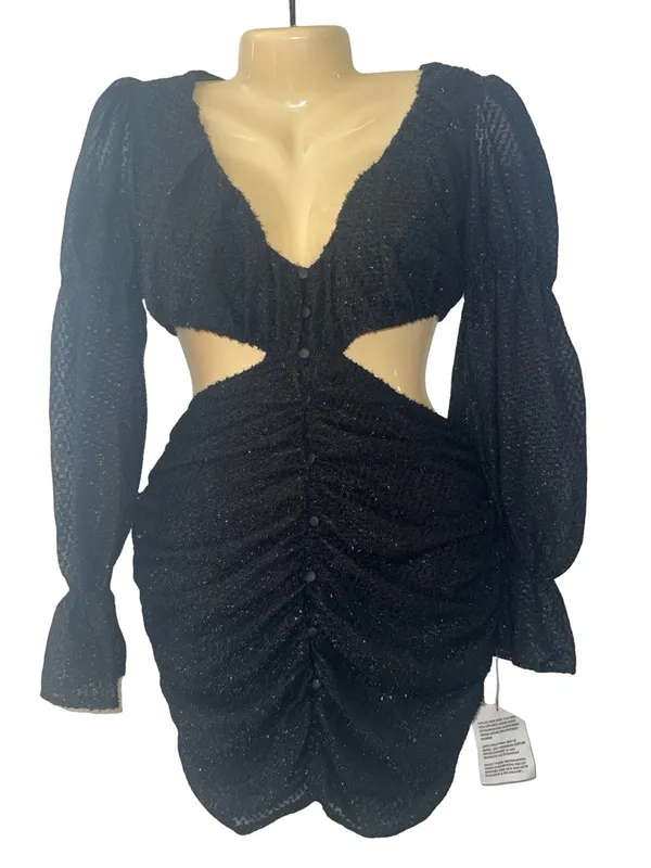 ASOS Black Sparkle Cutout Ruched Mini Dress - Image 2