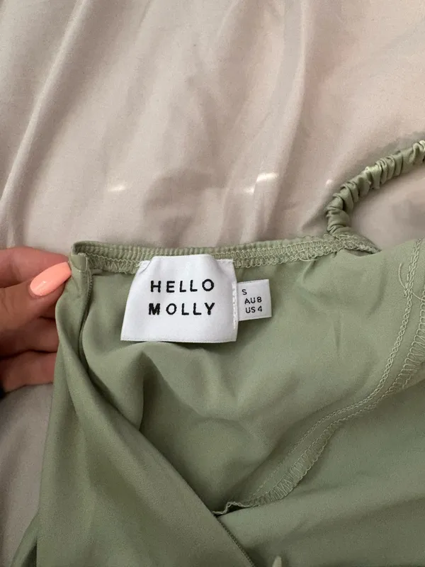 Hello Molly Mini Dress Sage Satin - Image 2