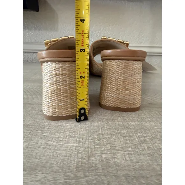 A New Day Kathleen Beige Raffia Crystal Buckle Block Heel Slide Sandals Size 10 - Image 6