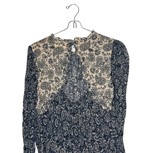 Boden Women's Top Ruffle‎ Georgette Round Neck Swing Paisley Blouse Black Sz. 10 - Image 10