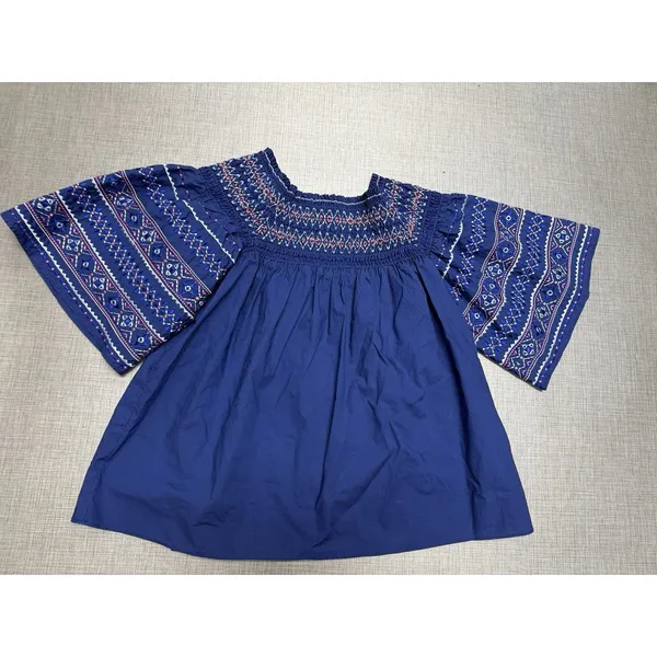 Parker Shirt‎ Off-Shoulder Top Multicolor Smocking XS ($265 Retail!) Navy Blue - Image 5