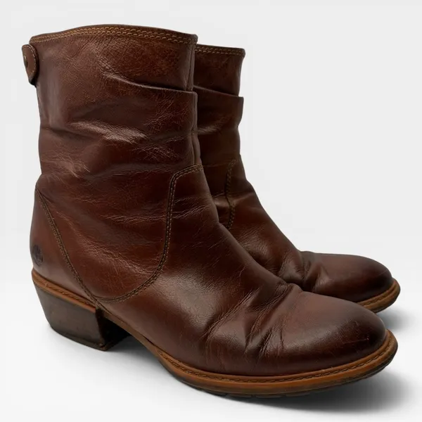 Timberland Sutherlin Bay Brown Leather Slouch Ankle Boots Womens 9 Side Zip - Image 2