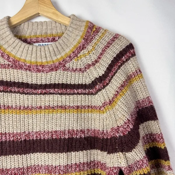 Old Navy Beige‎ Red Stripe Mock Neck Cropped Crewneck Sweater S - Image 4