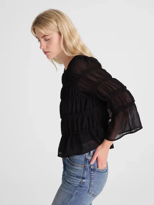 Madewell Squareneck Tiered Top flowy black NY630 Size M NWT - Image 3