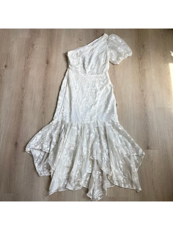 ASTR The Label NWT Women's White Lace Santorini One Shoulder Floral Midi Dress S - Image 8