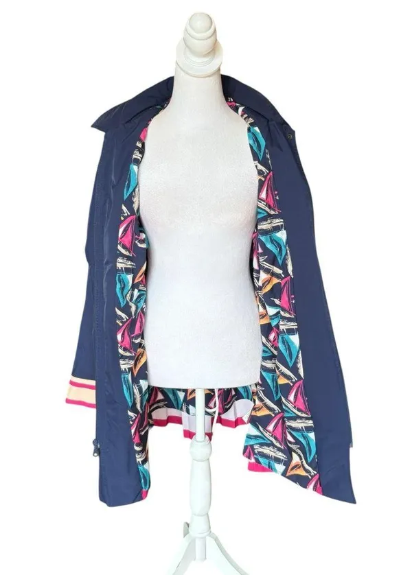 Chicos Pleated Rain Coat Jacket Striped Hem Sailboat Interior Womens Size 0 XS - Image 6