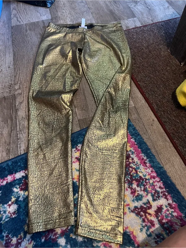Adidas neo Gold Metallic Women’s Jeans - Shiny Statement Leggings - Image 2