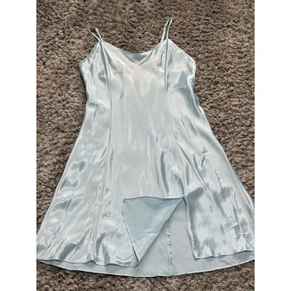 Y2K Secret Treasures Women’s Satin Slip Dress Nightgown Blue L Spaghetti Straps - Image 3