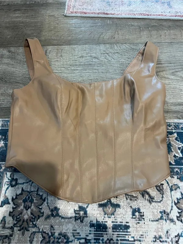 Abercrombie Brown Faux-Leather Corset Tank Top - Women - Image 3