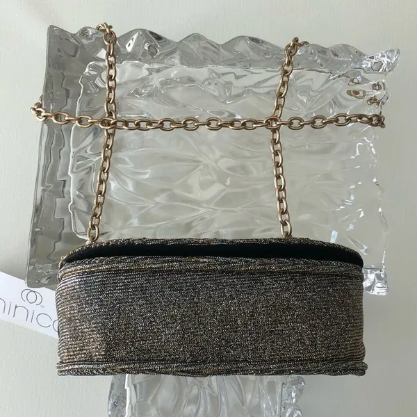 LONG CHAIN CROSSBODY GOLD GLITTER SHOULDER BAG Purse Evening Occasion Bag - Image 8