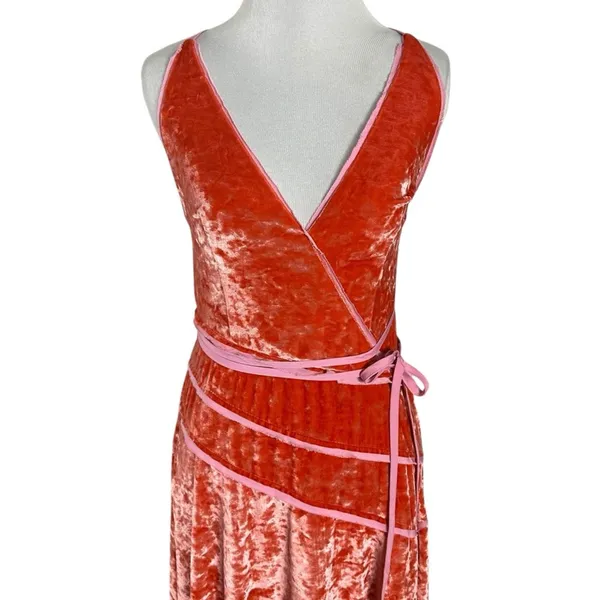 Free People Deia Velvet Midi Dress Pink Rose Strappy Dainty Romantic Small - Image 8