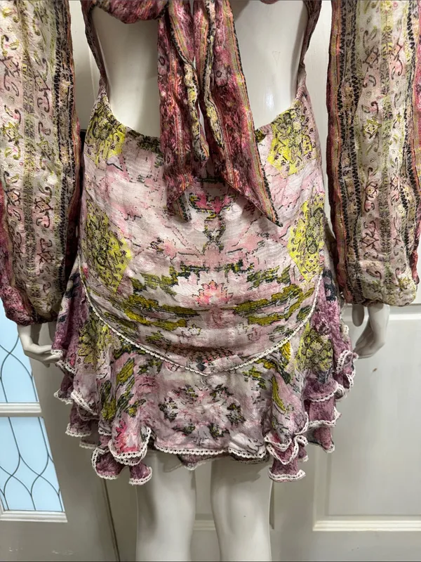 HEMANT & NANDITA Maya Cotton Paisley Floral Long Sleeve Mini Dress S Large - Image 9