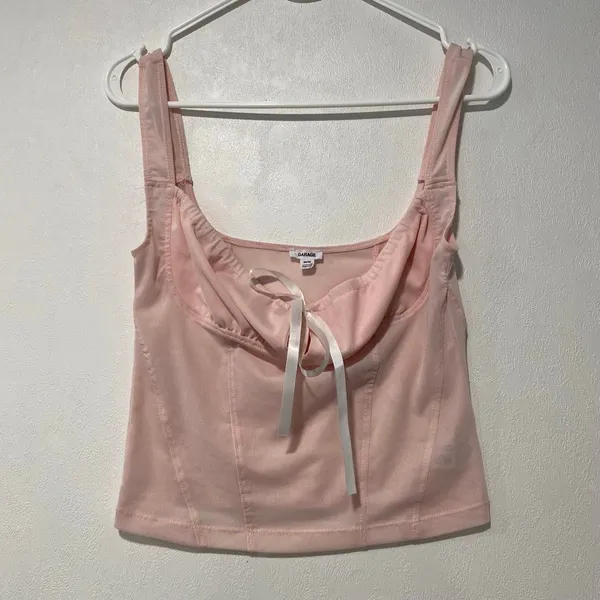 Garage Pink Corset Tank Top Women’s M Cowl Neck Ribbon Coquette Y2K - Image 2