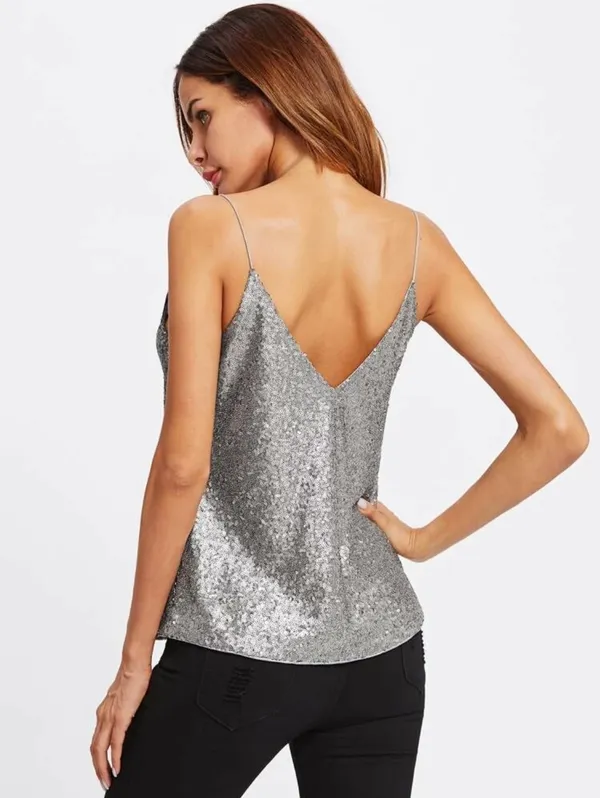 Silver Metallic Sequin Tank Top - Image 6