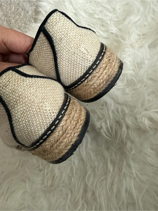 Tory Burch Fawn Oxford Linen Tan Espadrille Lace Up Loafers Shoes Women Size 9.5 - Image 5
