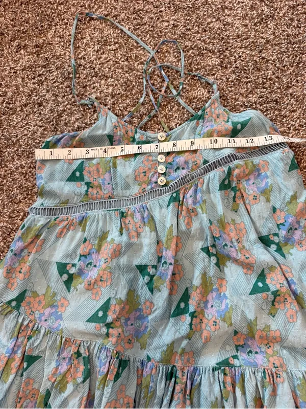 Urban Outfitters Georgia Tiered Mini Boho Floral Dress Blue Motif SZ XS - Image 4