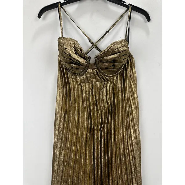 Lulus Brilliant Allure Gold Metallic Lurex Pleated Maxi Dress Formal Glam XS NWT - Image 7