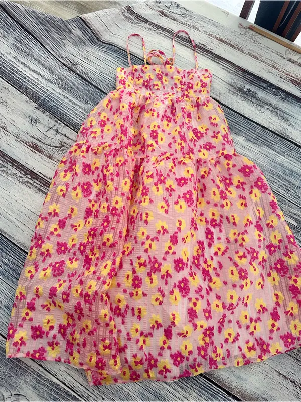 Collective The Label Pink Floral Midi Dress with Smocked Bodice - Image 4