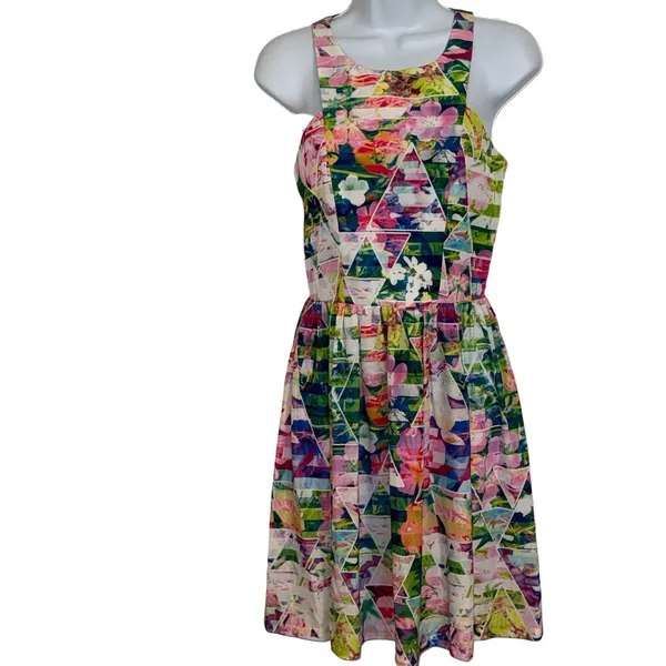 AMANDA UPRICHARD Geometric Floral Print Sleeveless A-Line Dress EUC‎ Size Small - Image 2