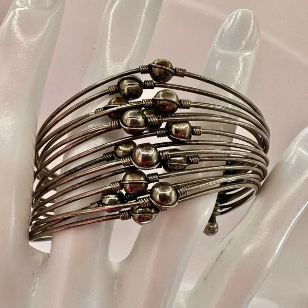 Silver tone multi strand cuff bracelet - Image 2