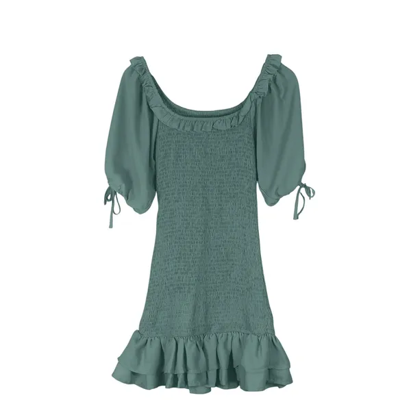 A Love Like You Dress Cottagecore Puff Sleeve Mini Dress Green Smocked Ruffle S - Image 2