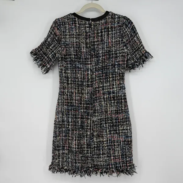 Alexia Admor Tweed Dress, Fringe Trim, Bow Front, Short‎ Sleeve, Size 2 - Image 2