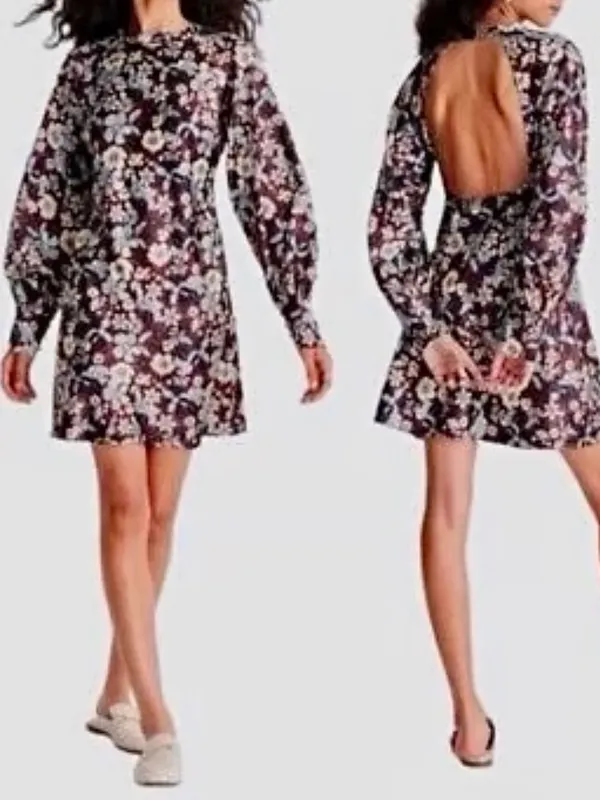 Future Collective Reese Blutstein Floral Satin Mini Dress in Burgundy and Blue - Image 4