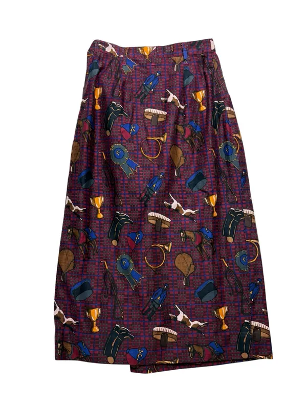 vintage equestrian fox hunting small medium Burgundy Patterned Mid-Length Skirt - Image 9
