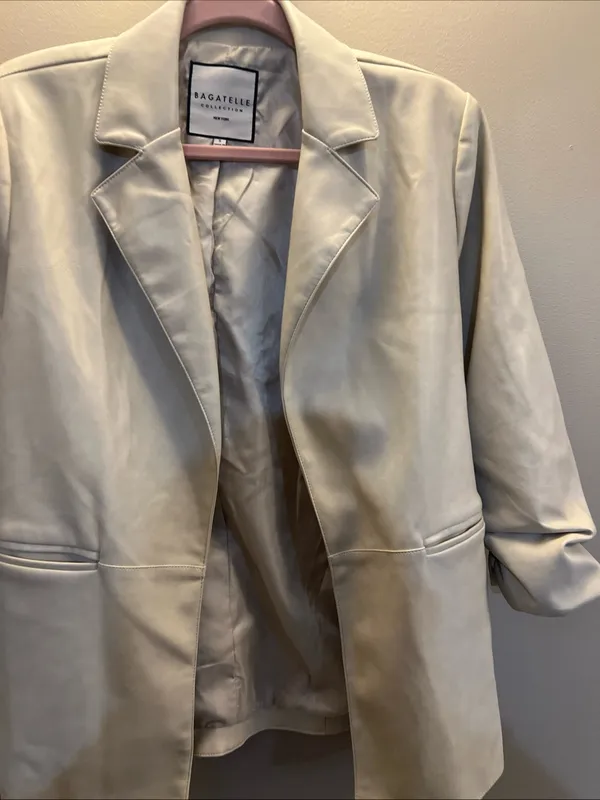 bagatelle Cream Vegan Leather Blazer Jacket - Image 4