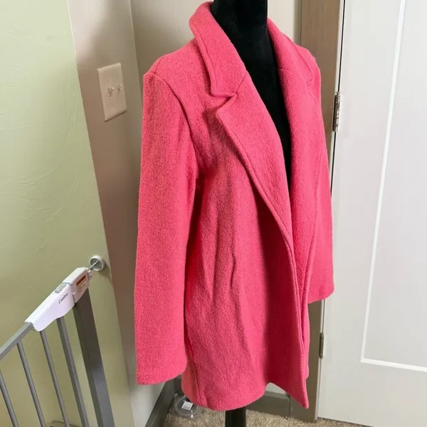 Rachel Zoe Wool Blend Open Front Blazer Jacket Workwear Bubblegum Pink Longline - Image 3