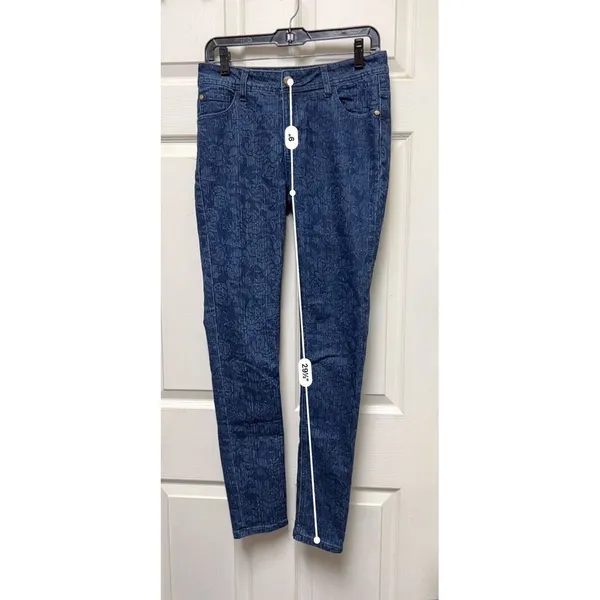 KY Creations Floral Size 30w Blue Jeans Women T2 30" Skinny Stretch‎ - Image 8