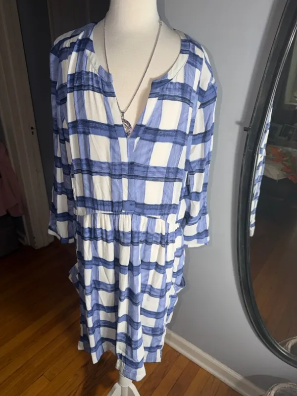 Maeve Blue and White Plaid Drawstring dress - Image 3