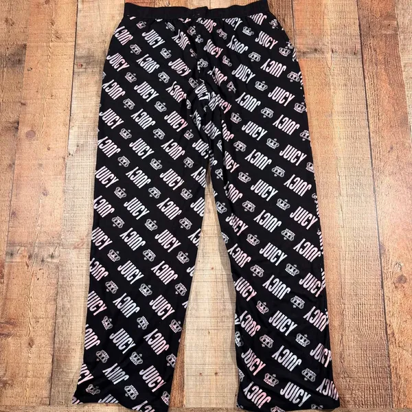 Juicy Couture Pajama Pants Medium Black Logo Print Soft Lounge Y2K - Image 3