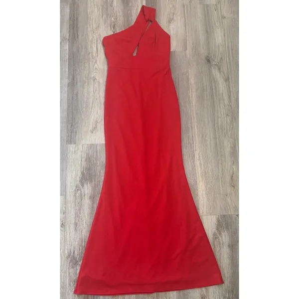 Revolve x Katie May Edgy Dress Red One Shoulder Cutout Maxi Gown‎ Dress Medium - Image 2